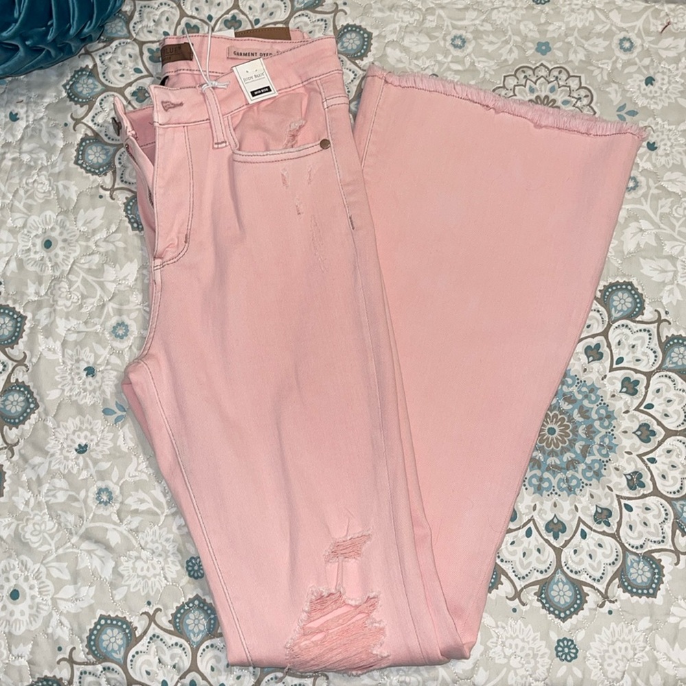 Judy Blue Pink Distressed Flared Jeans